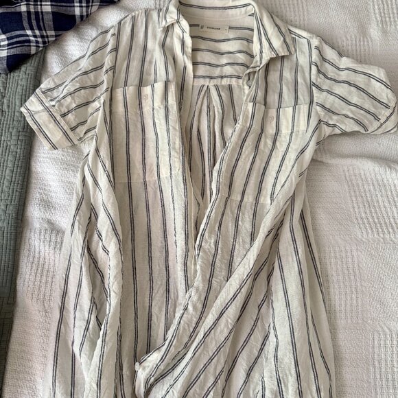 Everlane High Low Dress - White with navy Stripes - Picture 2 of 4